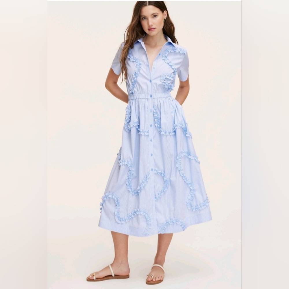 Kate Spade x Target Blue White Ruffle Short Sleeve Midi L Nwt